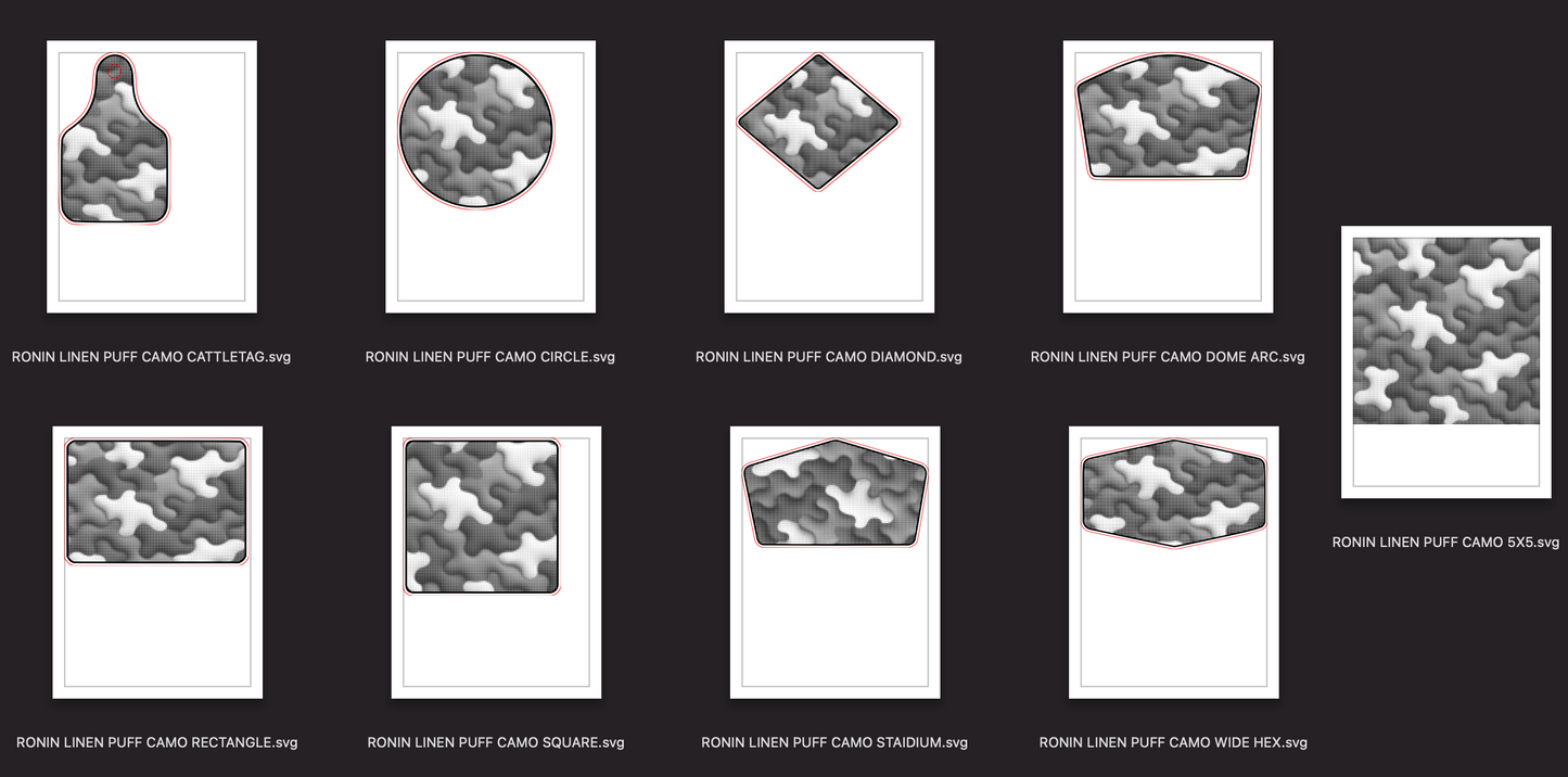 RONIN LINEN Puff Camo– 8 Shapes w/ 5x5 Template - DIGITAL FILE
