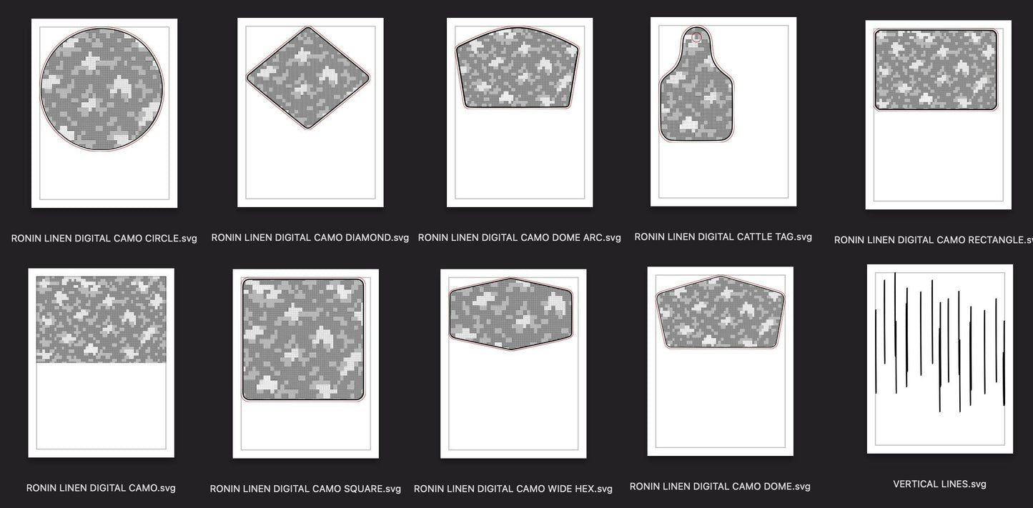 RONIN LINEN Digital Camo – 8 Shapes w/ 6x4 Template and Vertical Lines - - DIGITAL FILE