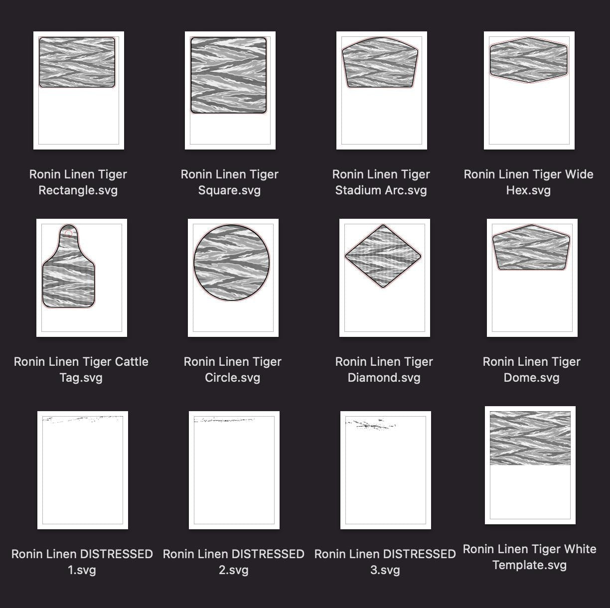 RONIN LINEN Tiger Stripes Pattern – 8 Shapes w/ 6x4 And Distressed Vectors - DIGITAL FILE